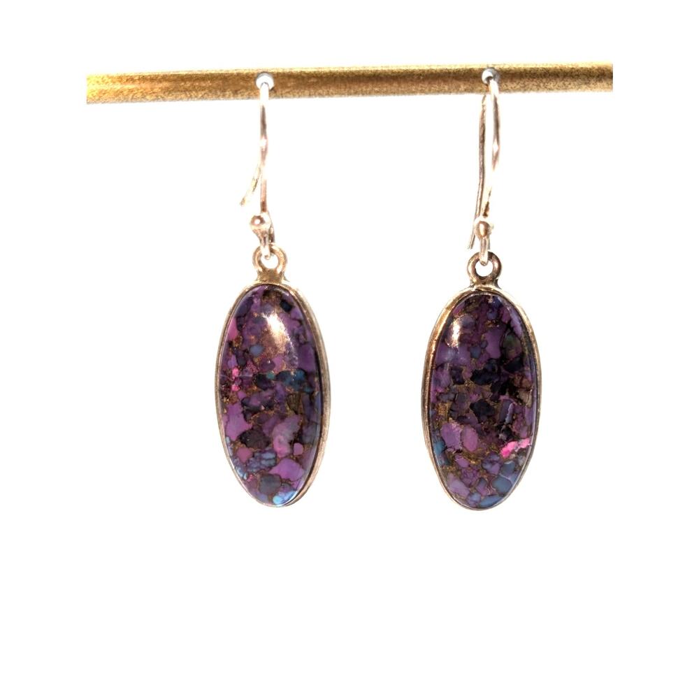 Purple Copper Turquoise 925 Sterling Silver Dangle Earrings
